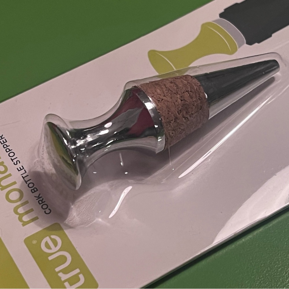 NEW wine cap True Brand Chrome Silver & Cork JUST STOP IT Bottle Stopper